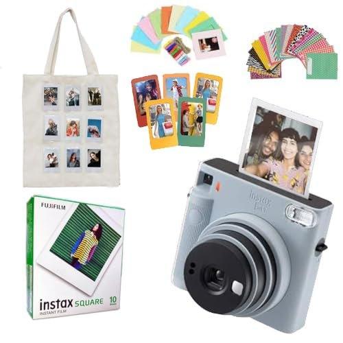 Fujifilm Instax Square SQ1 Instant Camera + 10 Square Film Shots + Canvas Tote Bag + Photo Hanging Set + Fridge Megnet Set + Photo Stickers Set - Glacier Blue - Jaiman Toys