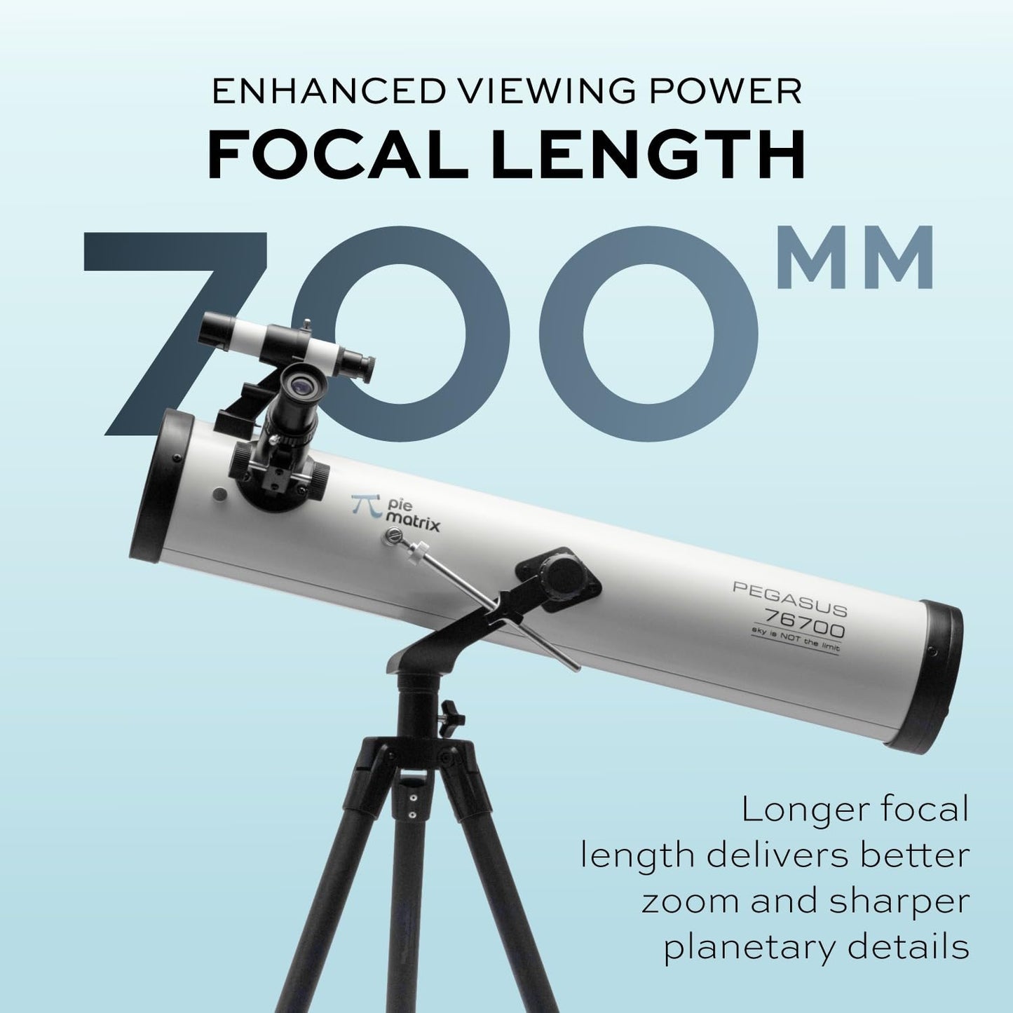 Pie Matrix Pegasus 76700 Newtonian Reflector Telescope with 76 mm Aperture, 700 mm Focal Length, 235x Magnification, Alt-Az Mount & Tripod