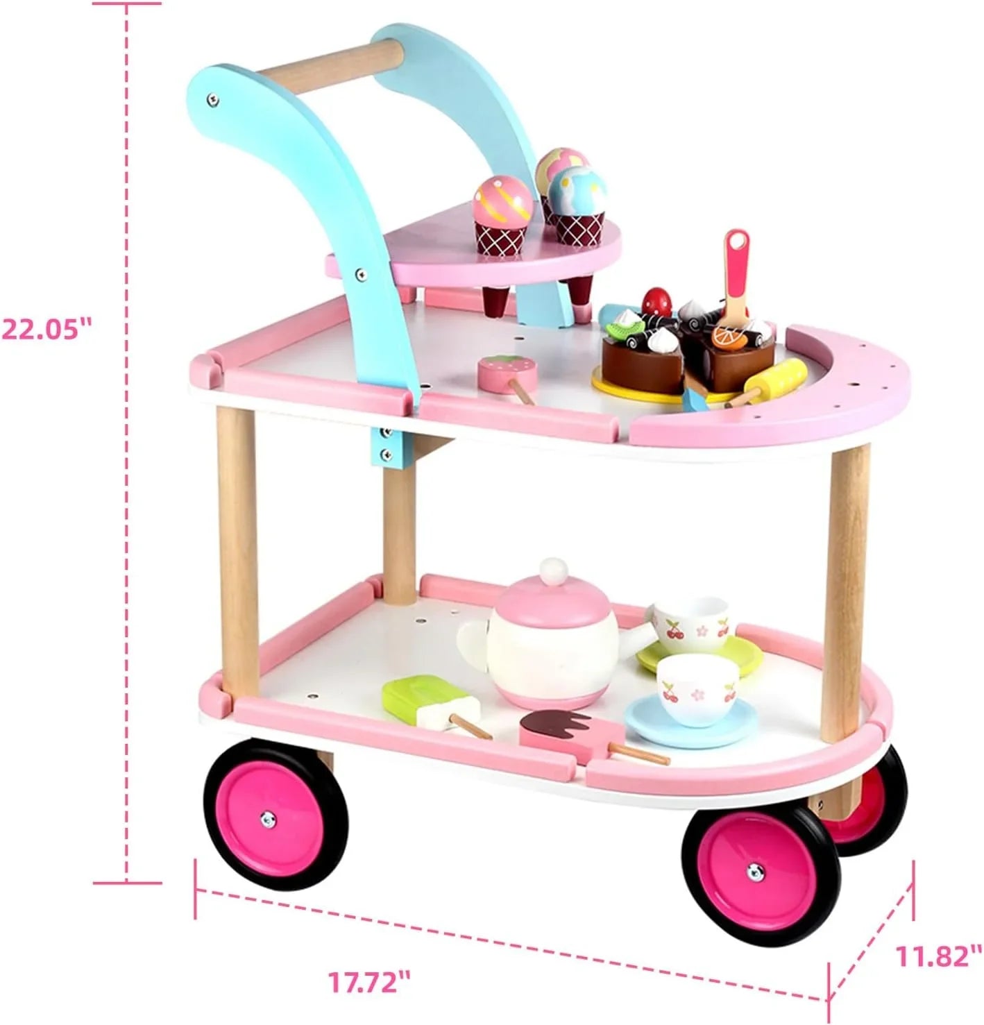 Sweet Treats Wooden Ice Cream & Tea Trolley – Pretend Play Cart for Kids - Jaiman Toys