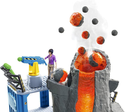 Schleich Dinosaurs - 60PC Volcano Expedition Base Camp Playset - Dinosaur Toy Playset with LED, Smoke Erupting, Dino Figurines for Boys and Girls - Interactive for Kids Ages 5+ | 42564