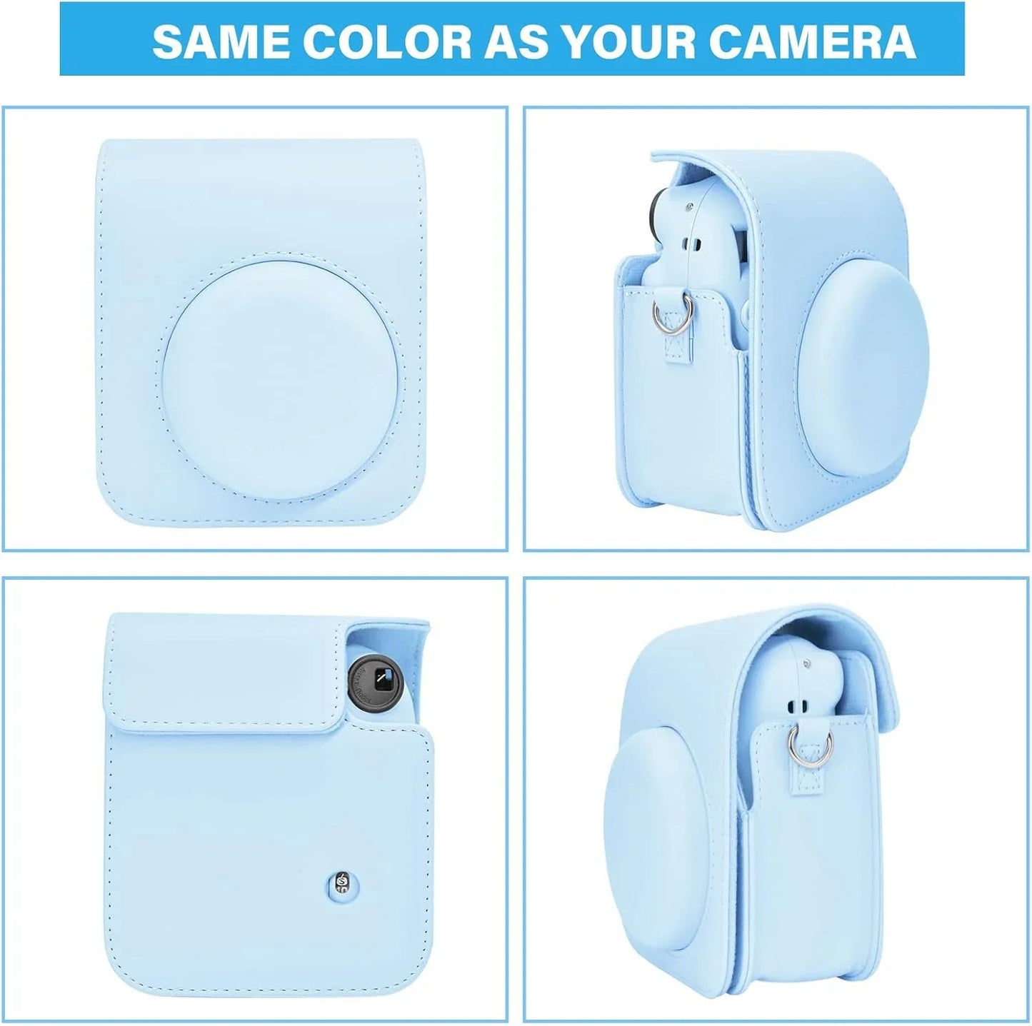 Pop & Snap in Style – Mini 12 Camera Case with Strap (Perfect Fit for Instax Mini 12) - Pastel Blue - Jaiman Toys