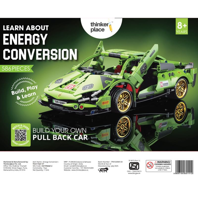 Thinker Place 1:18 DIY Blocks Pull-Back Car – Green | Buildable STEM Construction Racing Toy for Kids 8+