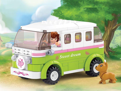 Sluban Girl's Dream Camper Van Building Block Set M38-B0523 | 158 Pieces | Travel Camper Construction Toy with Mini Figure & Pet | Educational Building Set for Kids
