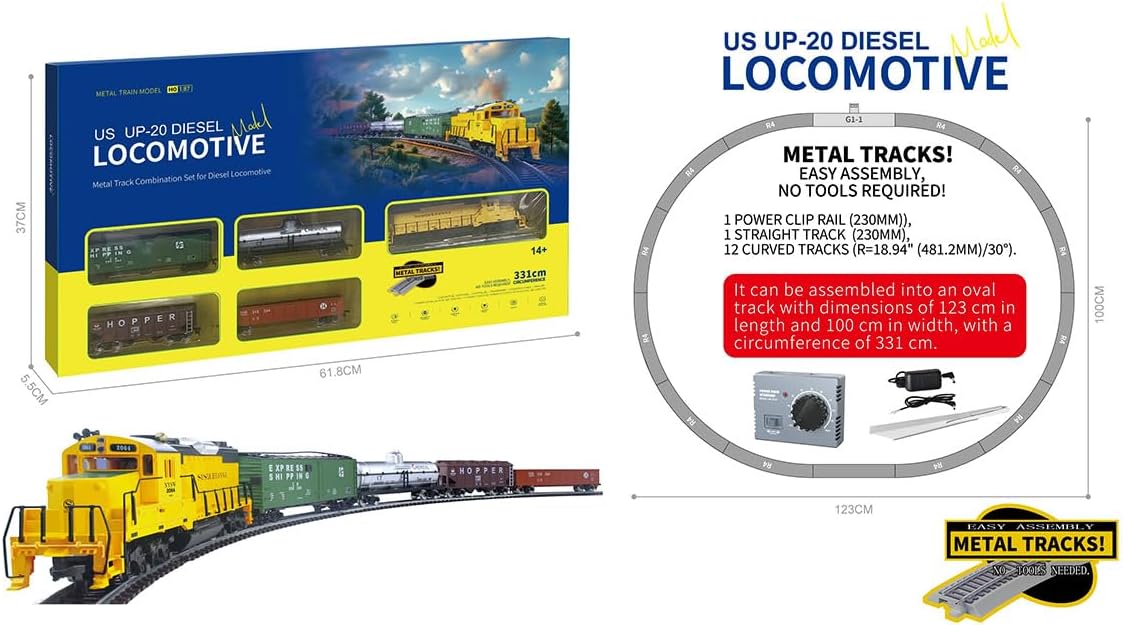 HANFLY 66150 US UP-20 Diesel Locomotive HO 1:87 Electric Train Set with Metal Track