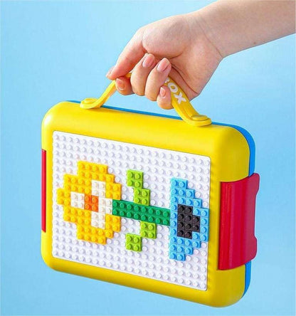 Kids DIY Pixel Art Lunch Box with Building Block Design Lid, 1.1L Capacity | Creative School Tiffin Box