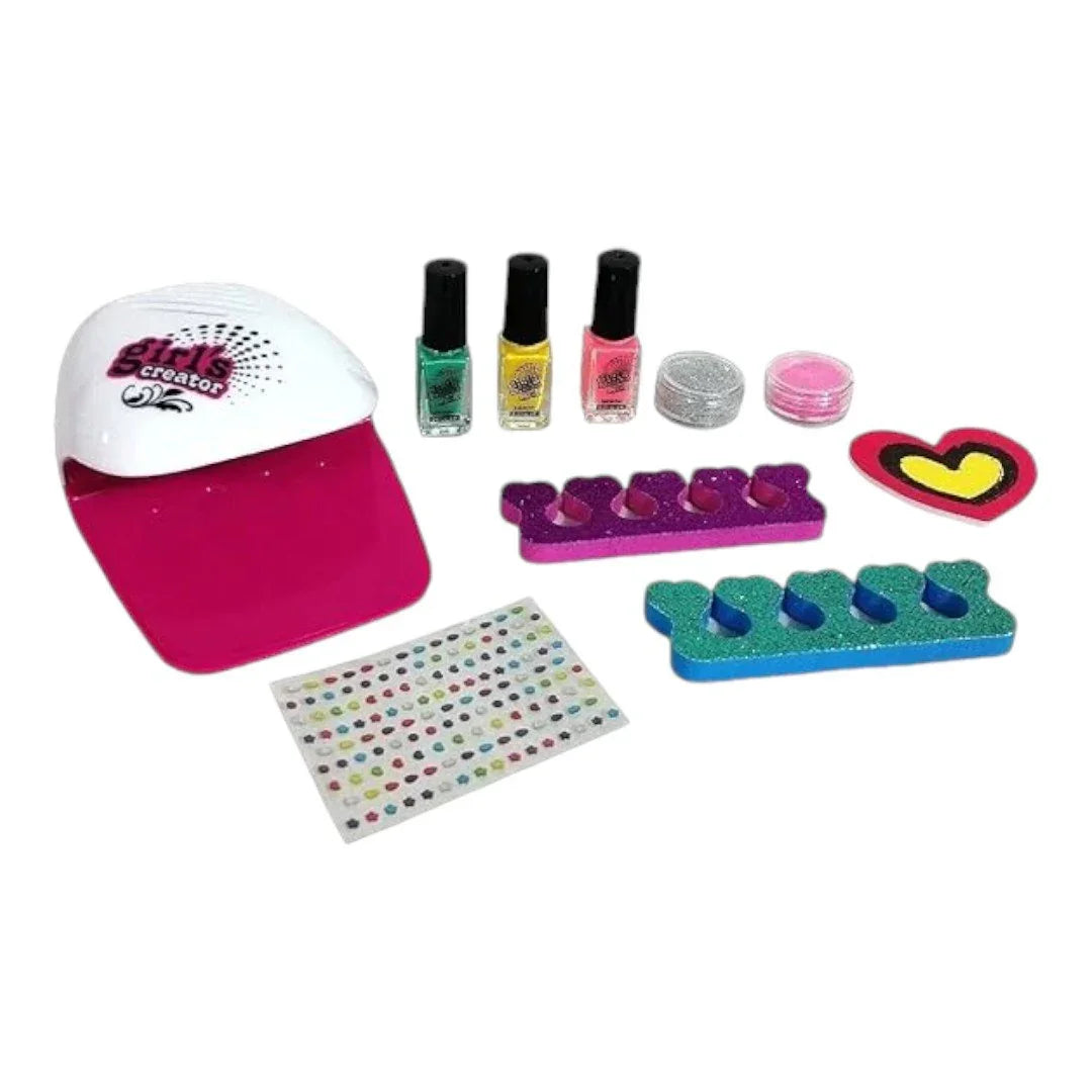 Girl's Creator Nail Paint Arts Kit - Nail Glam Salon with Nail Dryer (Ages 5+) - Jaiman Toys