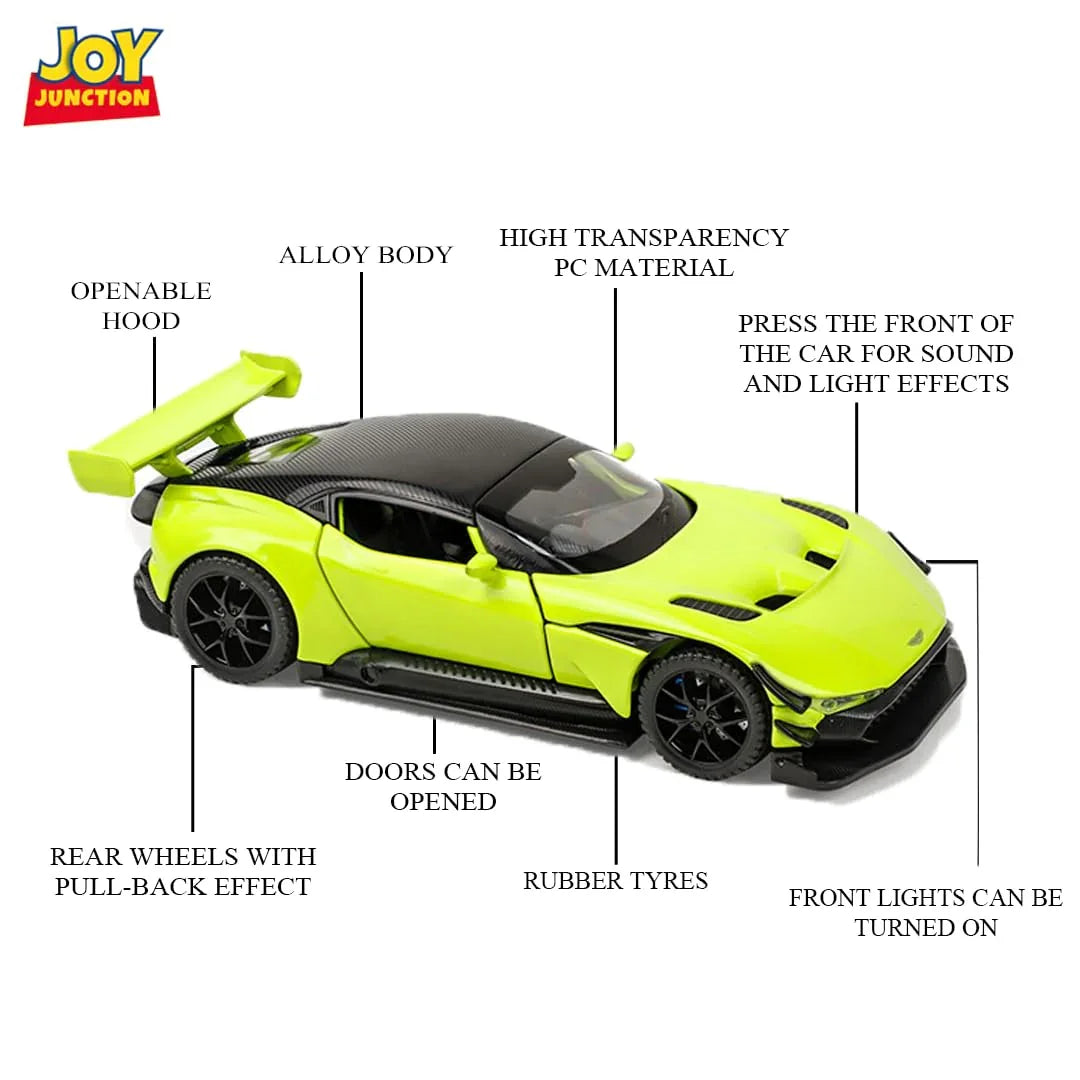 JOY JUNCTION Aston Martin Vulcan 1:32 Scale Alloy Metal Pullback Die-Cast Car – Lights, Engine Sound & Openable Doors - Jaiman Toys