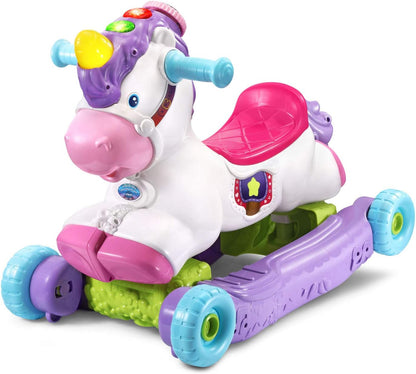 VTech Prance & Rock Learning Unicorn 3-in-1 Ride-On, Rocking Horse & Scooter for Toddlers | Interactive Musical Learning Toy with Lights & Sounds