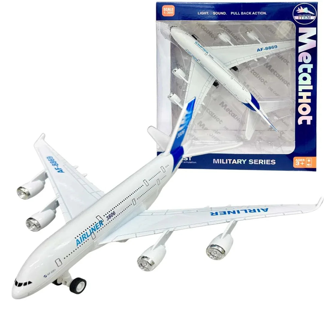 MetaHot! 1:300 Scale Die-Cast Airliner Model – Pullback Plane with Lights & Sounds | Realistic Aircraft Collectible - Jaiman Toys