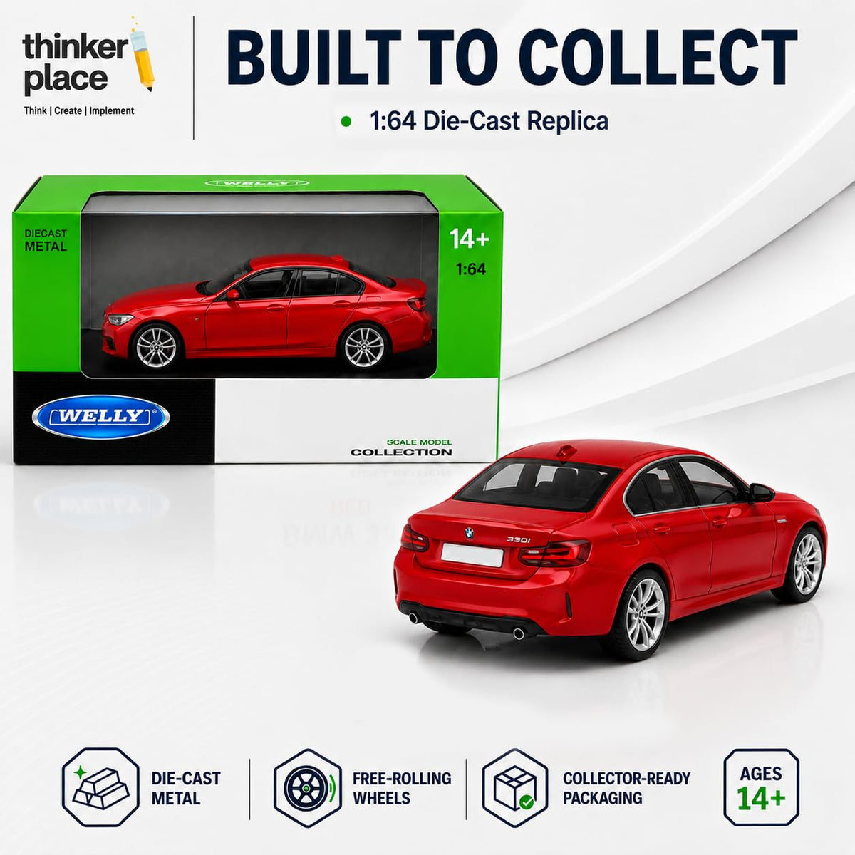 Welly 1:64 BMW 330i Red Die-Cast Metal Model Car