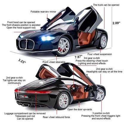 Joy Junction Bugatti Chiron Atlantic 1:24 Scale Die-Cast Model Car with Sound, Light & Pull Back Action – Premium Metal Collectible (Black)