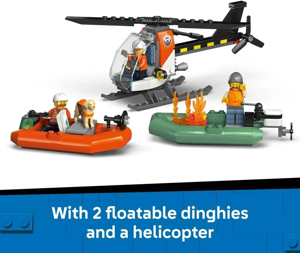 LEGO City 60504 Coast Guard Rescue Boat & Helicopter Toy - Emergency Vehicles Playset w/Model Floating Ship, 5 Minifigures & a Dog Figure - Birthday Gift for 7+ Year Old Boys