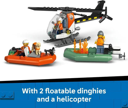 LEGO City 60504 Coast Guard Rescue Boat & Helicopter Toy - Emergency Vehicles Playset w/Model Floating Ship, 5 Minifigures & a Dog Figure - Birthday Gift for 7+ Year Old Boys