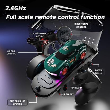 Mini 4WD Q197 1:64 Scale LED Drift RC Car – 2.4GHz Remote Control, Type-C Fast Charge, Adjustable Drift Modes (Blue)