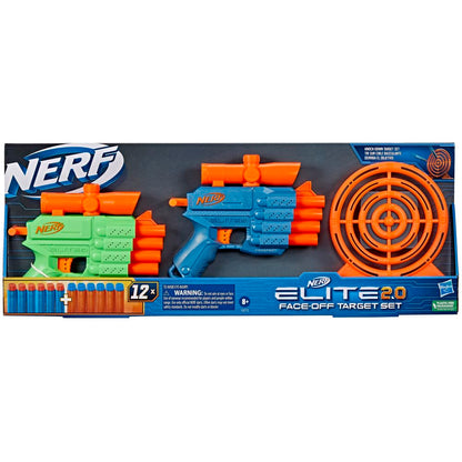 Nerf Elite 2.0 Face Off Target Set,Includes 2 Dart Blasters & Target & 12 Nerf Elite Darts,Toy Foam Blasters for Kids Outdoor Games,Multicolor
