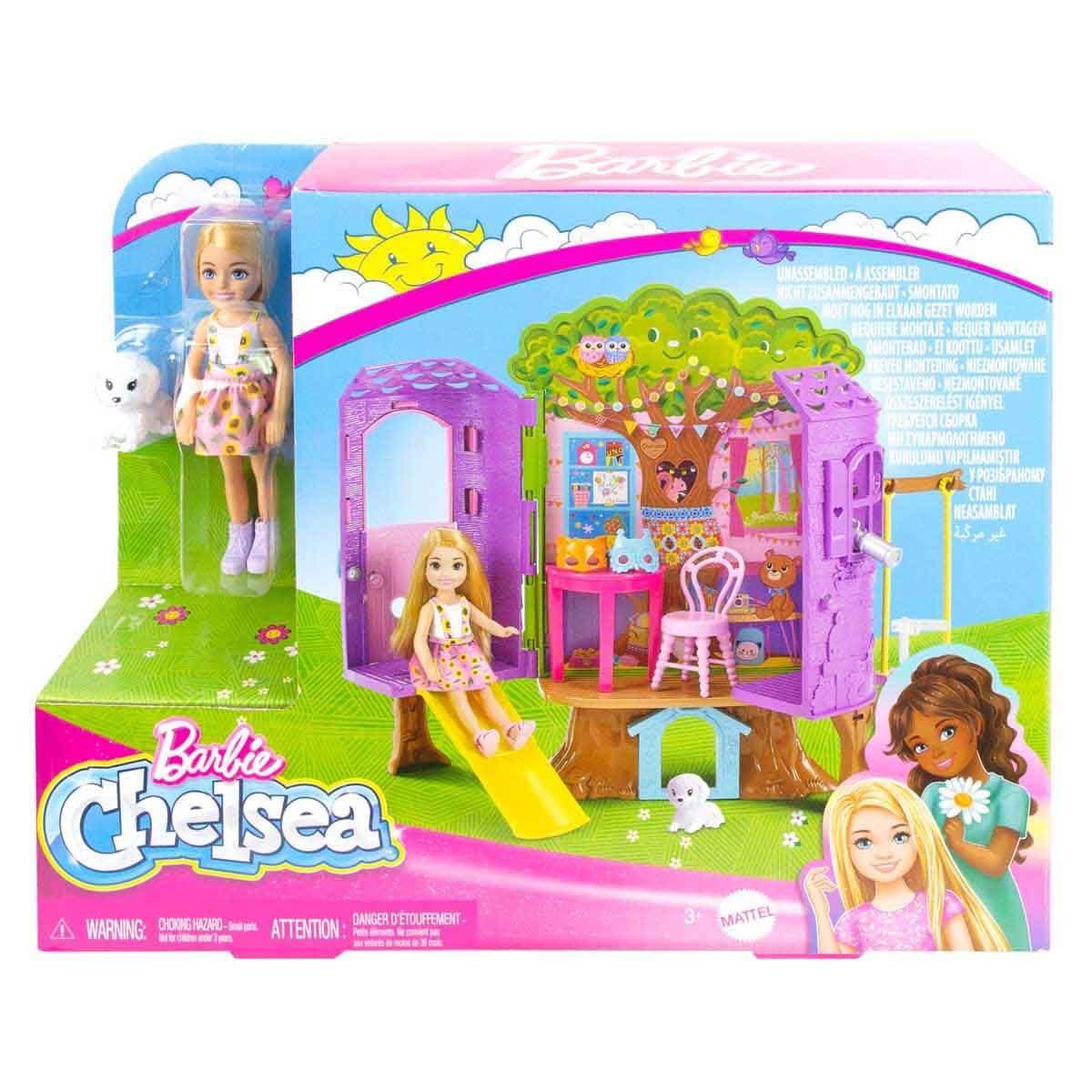 Barbie Chelsea Doll and Treehouse Playset with Pet Puppy, Dollhouse Includes Furniture and Slide, 10+ Accessories - Jaiman Toys