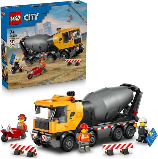 LEGO - 60478 City Cement Mixer Truck Toy - Educational Construction Site Vehicle Model w/ 3 Minifigures, Rotating Drum & Pouring Function - Birthday Gift Idea for 7+ Year Old Boys