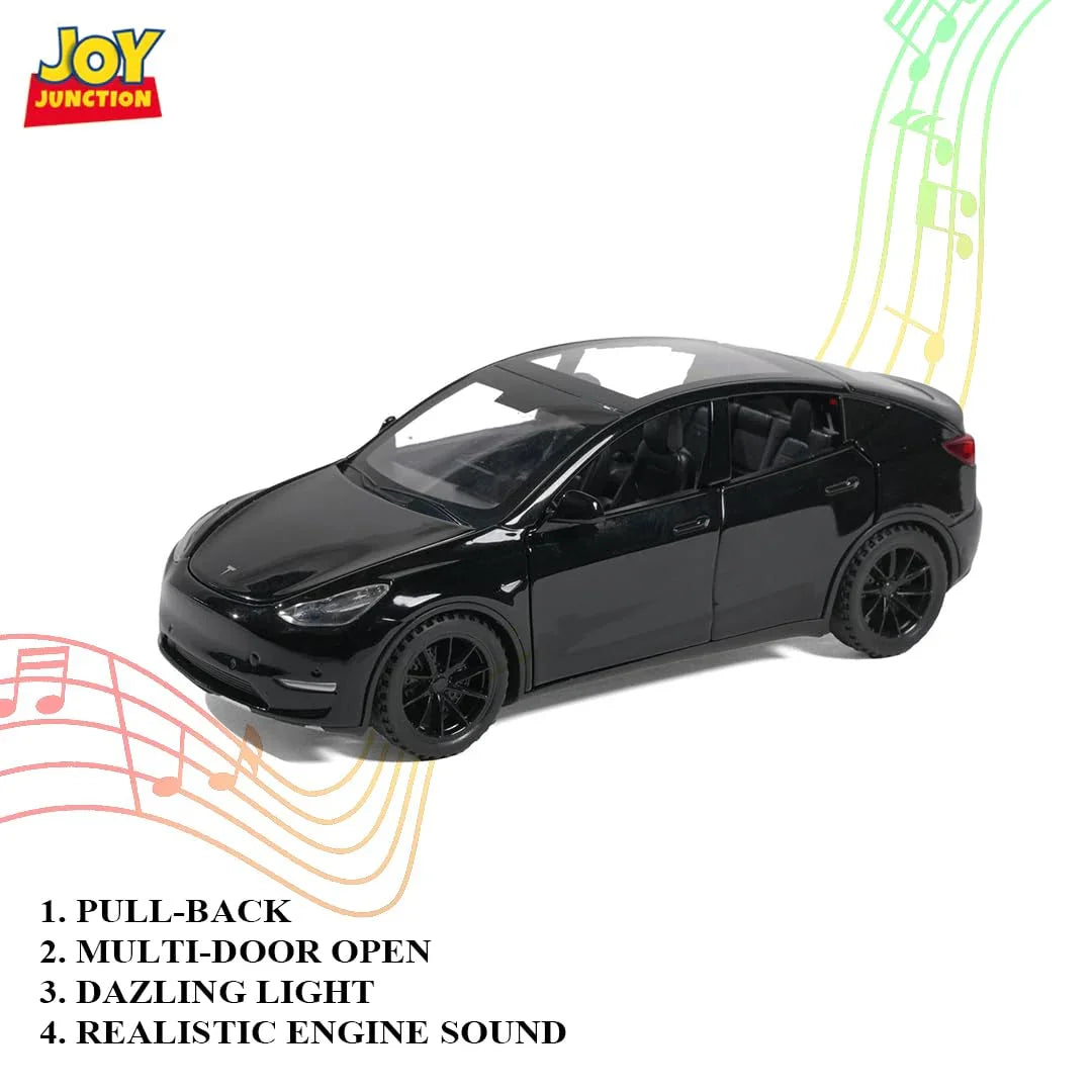 JOY JUNCTION Tesla 1:32 Scale Alloy Metal Pullback Die-Cast Car – Black with Lights, Music & Openable Doors - Jaiman Toys