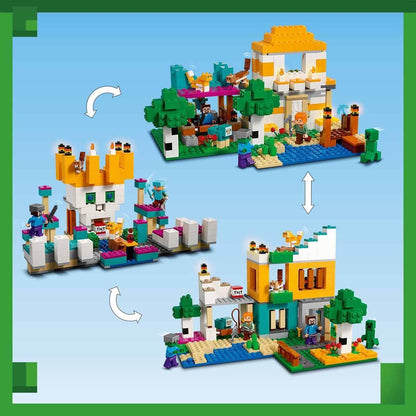 LEGO Minecraft 21249 Crafting Box 4.0: Build Your Adventure with Alex, Steve & Creeper Mobs – 2-in-1 River Tower or Cat Hut Fun