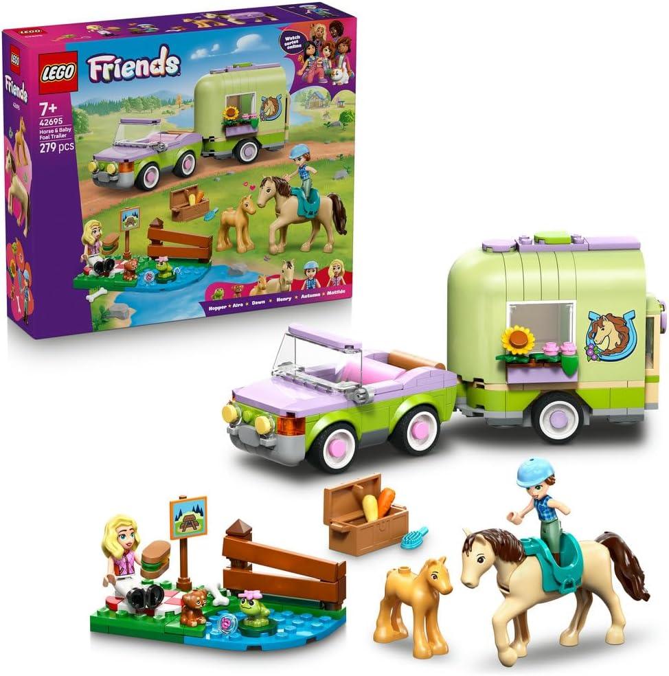 LEGO Friends 42695 Horse & Baby Foal Trailer - Horse Toy Playset w/Grooming Accessories, 4 Animal Figures, Car & 2 Mini Dolls - Birthday Gift Idea for 7+ Year Old Girls