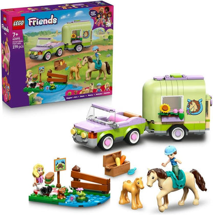 LEGO Friends 42695 Horse & Baby Foal Trailer - Horse Toy Playset w/Grooming Accessories, 4 Animal Figures, Car & 2 Mini Dolls - Birthday Gift Idea for 7+ Year Old Girls
