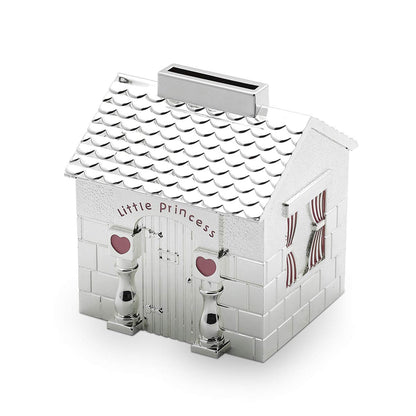 Momentz Little Princess House Money Bank Silver | Metal Gullak Piggy Bank Coin Saving Box & Home Decor Showpiece for Kids