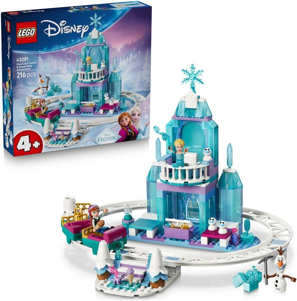 LEGO 43281 Disney Frozen Elsa's Ice Castle & Snow Ride Adventure Toy - incl. Anna & Elsa Mini Dolls, Olaf Figure, Train Track & Snow Carts - Gift for 4+ Year Old Girls