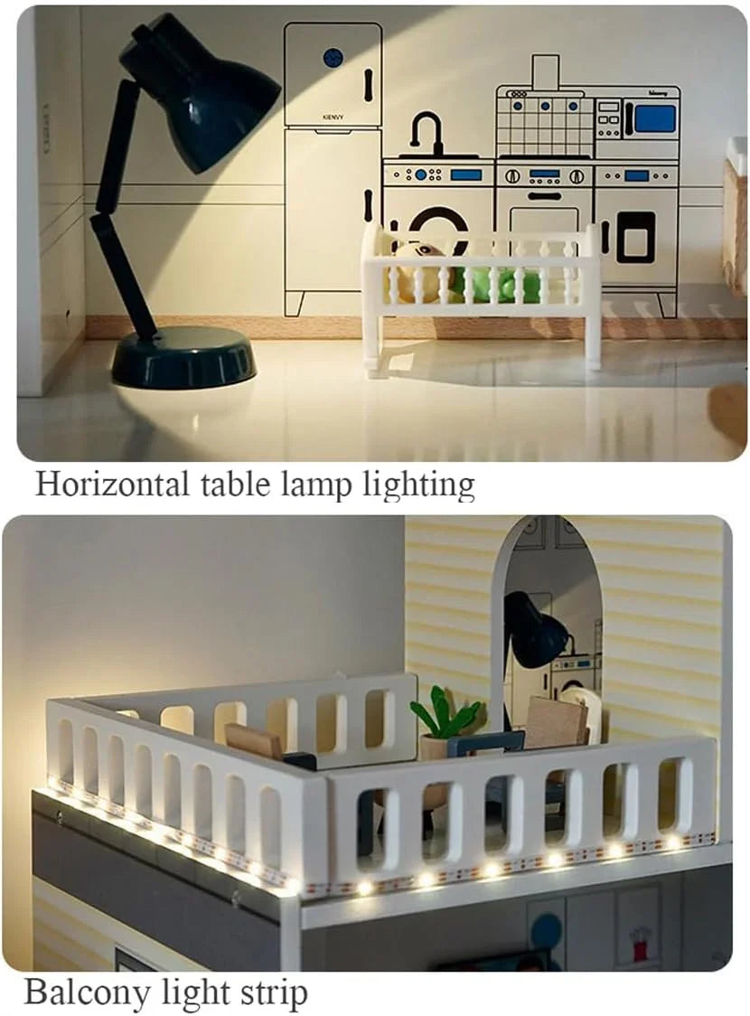 Breatoi - Wooden Doll House, Large 3-Story DIY Castle Doll House with Furnitures, Mini House Building Kit Montessori Toys for Ages 3+ - Jaiman Toys