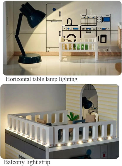 Breatoi - Wooden Doll House, Large 3-Story DIY Castle Doll House with Furnitures, Mini House Building Kit Montessori Toys for Ages 3+ - Jaiman Toys