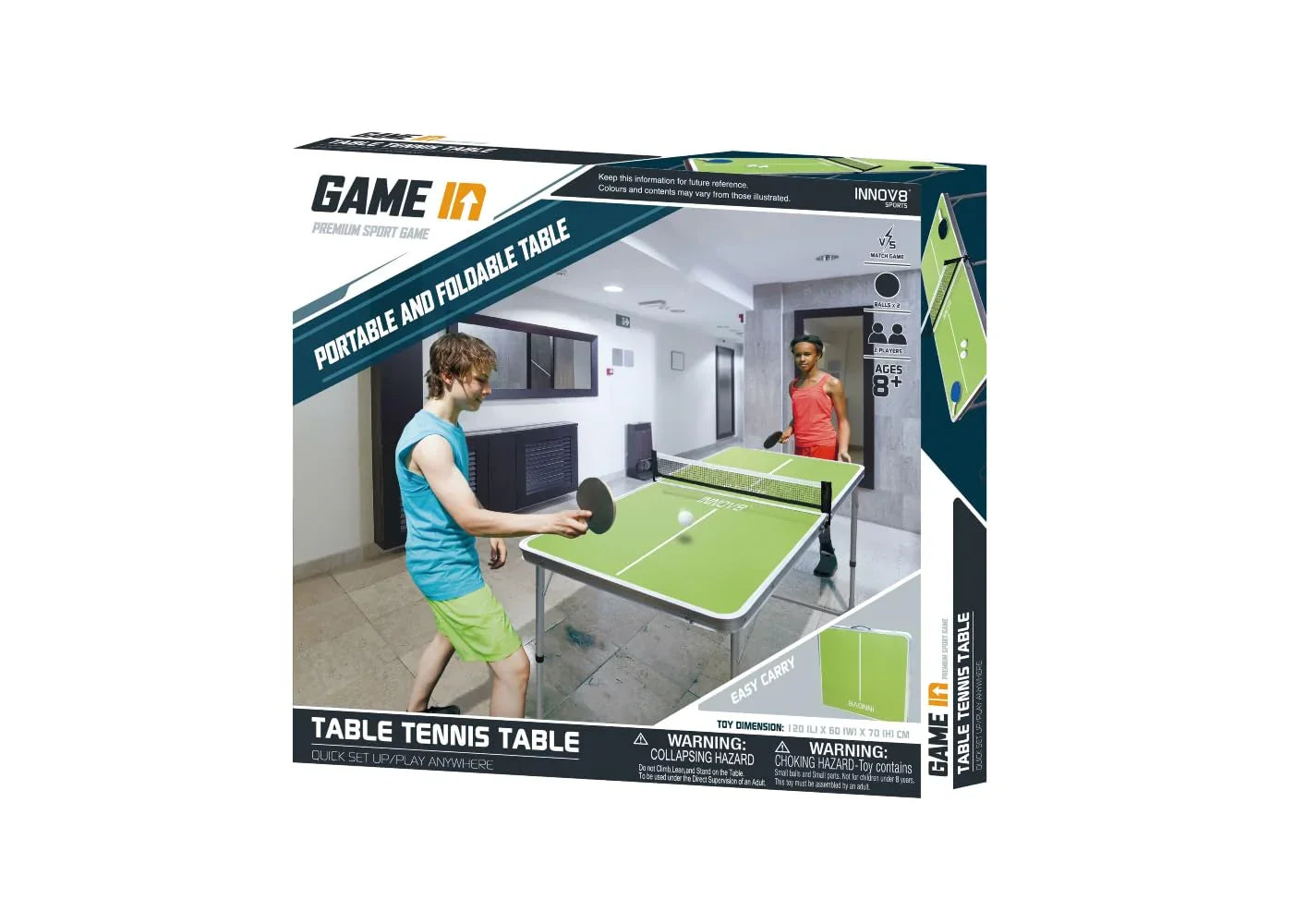 Innov8 Table Tennis Table, Foldable with Height Adjustable Legs, Easy Carry Design - Jaiman Toys