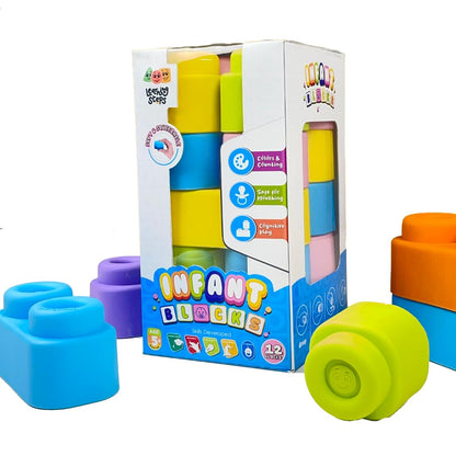 Zephyr Learning Steps Infant Building Blocks – 12 Soft & Squeezable Pieces, Ages 5 Months+