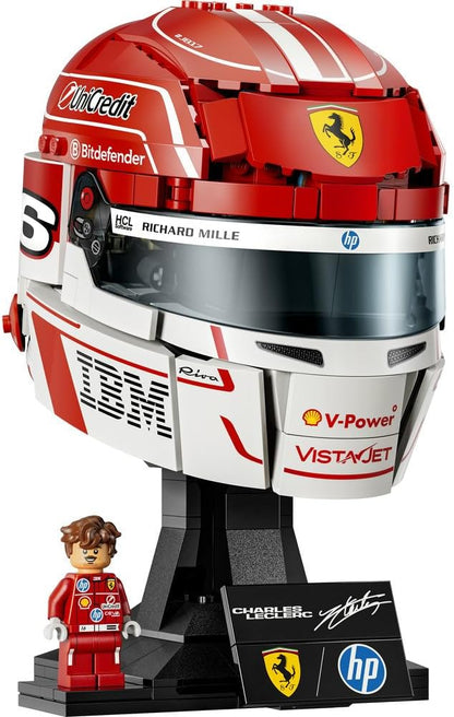 LEGO 43014 Editions Scuderia Ferrari HP Charles Leclerc Helmet - F1 Merchandise - Display Model Kit w/Collectible Minifigure - Gift for 14+ Year Old Boys & Adult Motorsport Fans