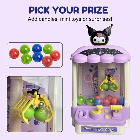 Kuromi Claw Machine - Mini Arcade Grabber Toy with Music & Lights, Coin-Operated Grab Game with Joystick Control, Interactive Toy Gift for Kids, Ages 3+ Years