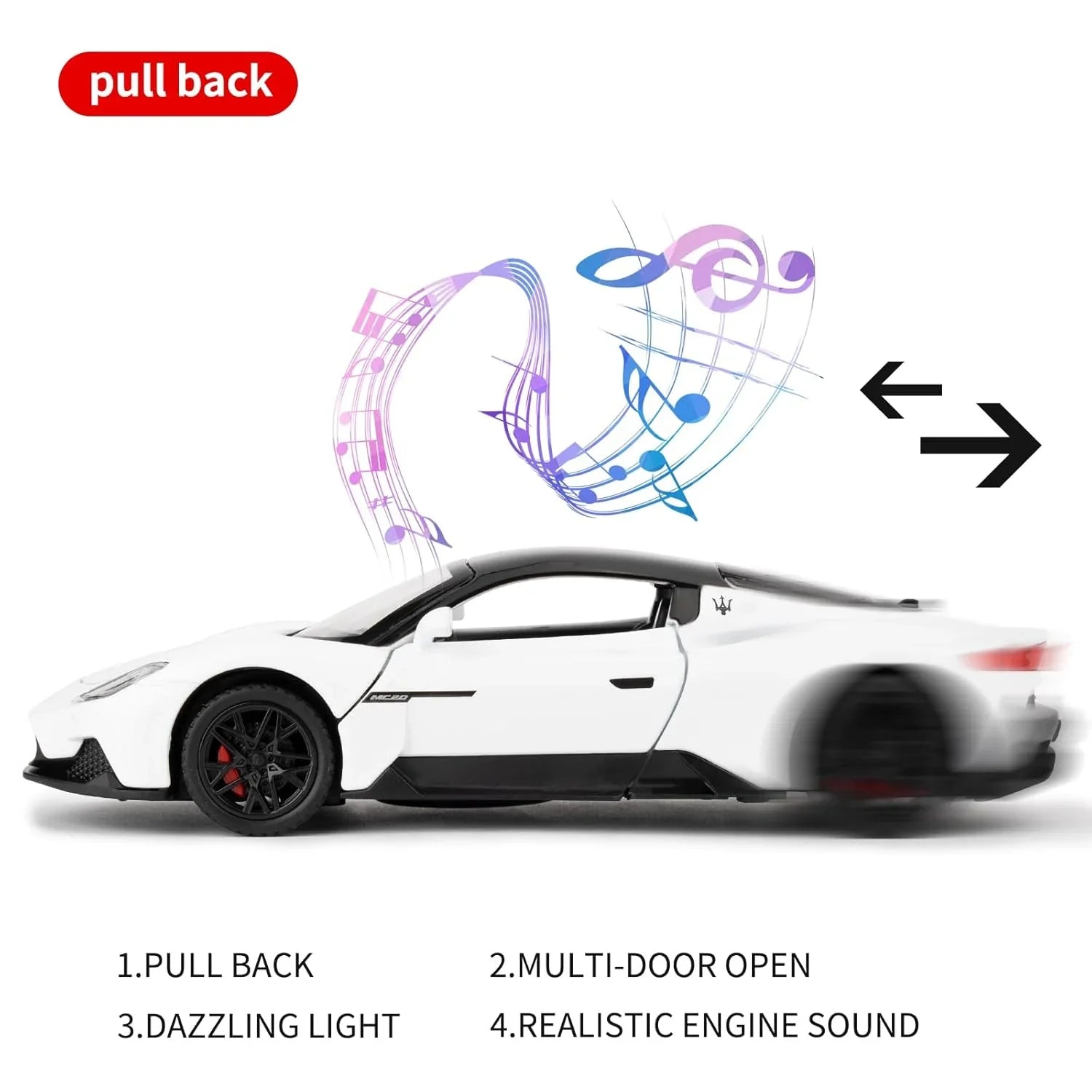 1:32 Maserati MC20 Diecast Alloy Model Car – Pull Back Toy with Sound & Light | Collectible Gift Toy - Jaiman Toys