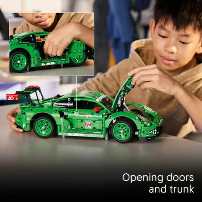 LEGO Technic 42224 Porsche 911 GT3 R REXY AO Racing Car Toy - Model Kit w/ 6-Cylinder Engine, Rear-Wheel Drive and Dinosaur Design - Gift for 11+ Year Old Boys & Motorsport Fans