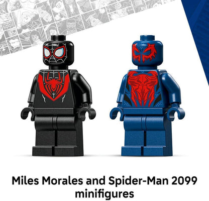 LEGO | Marvel 76337 Miles Morales Mech vs. Spider-Man 2099 - Superhero Toy w/an Action Figure & 2 Minifigures, plus Razor Web and Power Blast Elements - Gift for 6+ Year Old Boys