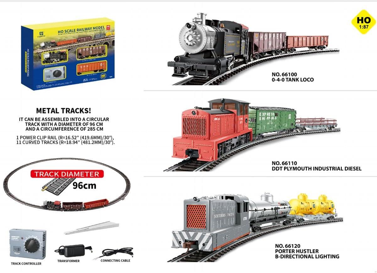 HANFLY Scale Electric Steam Locomotive Train Set 1:87 with Metal Tracks | Alloy Engine, Cargo Wagon, Speed Controller | Classic Railway Model Toy Gift