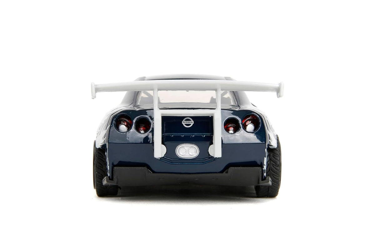 Jada Toys Godzilla 2009 Nissan GT-R (R35) Ben Sopra 1:32 Scale Diecast Model Car – Blue, Collectible Japanese Sports Car with Godzilla Graphics