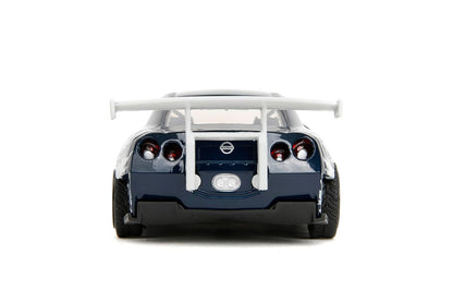 Jada Toys Godzilla 2009 Nissan GT-R (R35) Ben Sopra 1:32 Scale Diecast Model Car – Blue, Collectible Japanese Sports Car with Godzilla Graphics