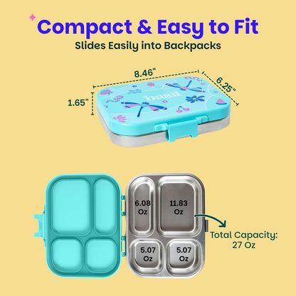 Basil Bento Box Quad 800ml Stainless Steel Lunch Box – 4-Section Leak-Proof Tiffin Box for Kids & Adults