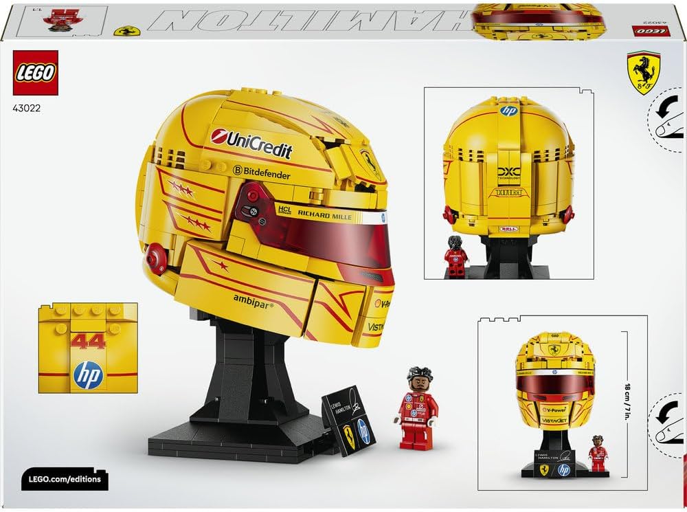 LEGO 43022 Editions Scuderia Ferrari HP Lewis Hamilton Helmet - F1 Merchandise - Display Model Kit w/Collectible Minifigure - Gift for 14+ Year Old Boys & Adult Motorsport Fans