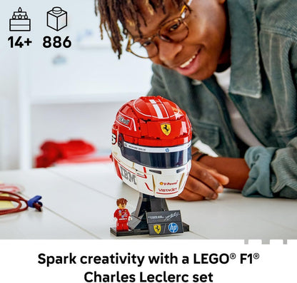 LEGO 43014 Editions Scuderia Ferrari HP Charles Leclerc Helmet - F1 Merchandise - Display Model Kit w/Collectible Minifigure - Gift for 14+ Year Old Boys & Adult Motorsport Fans