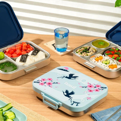 Basil Bento Box Quad Plus 1020ml Stainless Steel Lunch Box with Extra Container – Leak-Proof Tiffin Box for Kids & Adults