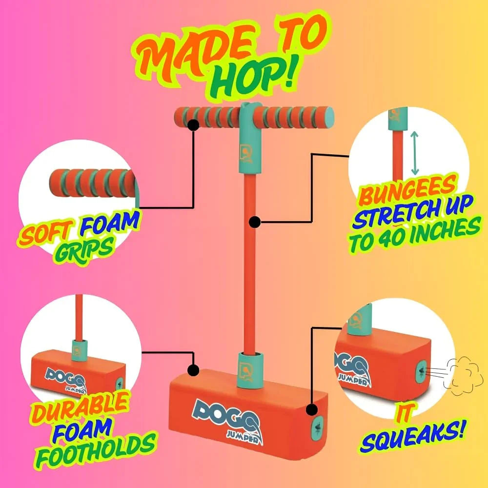 Innov8 Pogo Jumper, Kids Active Play Toy with Foam Base, Squeaking Sound, Indoor Outdoor Use, Ages 5+, Orange/Mint - Jaiman Toys