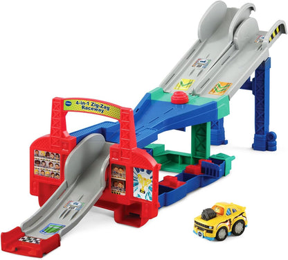 VTech Go! Go! Smart Wheels 4-in-1 Zig-Zag Raceway | Interactive Multi-Level Raceway Playset with SmartPoint® Vehicle, Lights, Sounds & 4 Track Configurations