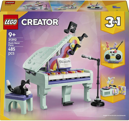 LEGO 31392 Creator 3-in-1 Music Decor Piano Building Set | 485 Pieces | Creative Display & Home Decor Model