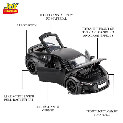 JOY JUNCTION Audi 1:32 Scale Alloy Metal Pullback Die-Cast Car – Black Model with Lights, Music & Openable Doors - Jaiman Toys