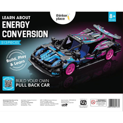 ThinkerPlace 1:18 DIY Blocks Pull-Back Car – Pink & Black | Buildable STEM Construction Racing Toy for KidsV 8+