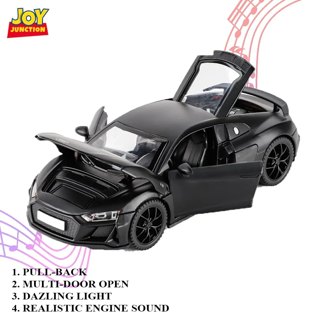 JOY JUNCTION Audi 1:32 Scale Alloy Metal Pullback Die-Cast Car – Black Model with Lights, Music & Openable Doors - Jaiman Toys