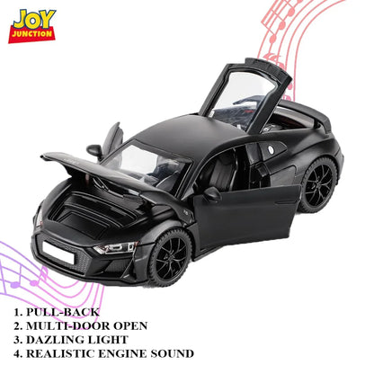JOY JUNCTION Audi 1:32 Scale Alloy Metal Pullback Die-Cast Car – Black Model with Lights, Music & Openable Doors - Jaiman Toys